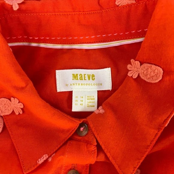 Anthropologie Maeve Classic Embroidered Blouse Women 10 NWOT Pineapple Shirt Top - Picture 13 of 16